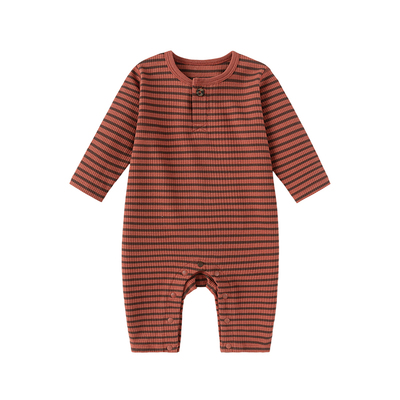 babylove婴儿连体衣春秋宝宝哈衣爬服莫代尔棉睡衣条纹弹力打底衣