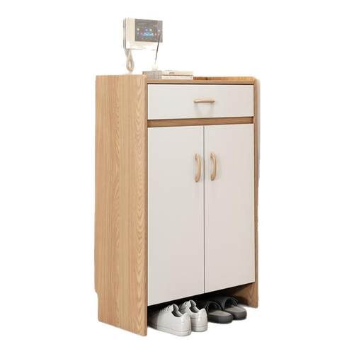 实木鞋柜家用门口大容量门厅柜带衣架白色胡桃色原木色玄关储物柜