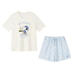 史努比纯棉睡衣女款2026新款夏季套头短袖可外穿带胸垫家居服秋春