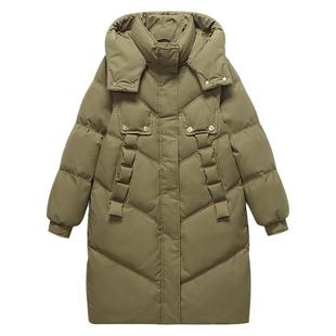 雅鹿2025秋冬新款羽绒服女保暖加厚宽松中长款白鸭绒连帽外套潮