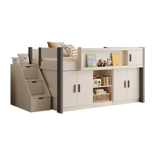 儿童半高带衣柜书桌一体男孩女孩单人小户型卧室上下储物双层床