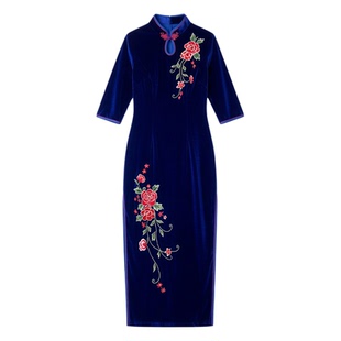 长款正宗金丝绒旗袍年轻款少女2025年新款大码妈妈装宴会连衣裙女