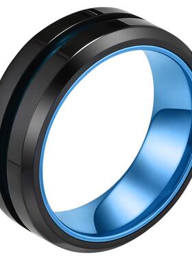 祥饰帝氧化铝镶嵌钛钢双色戒指