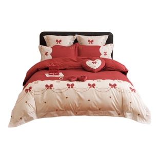 高端婚庆A类100全棉四件套大红色刺绣结婚纯棉新婚房陪嫁床上用品
