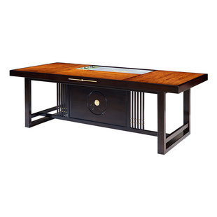 豪的办公室红木茶桌2.36米新中式茶台全实木茶桌茶具套装一体茶几