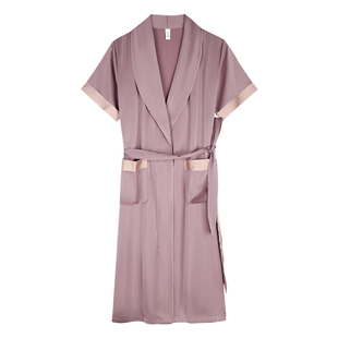 轩靓冰丝睡袍女夏季薄款短袖夏天一体式仿真丝浴袍大码丝绸家居服