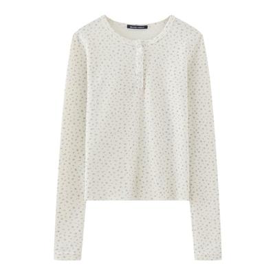 BM鞠婧袆同款碎花上衣五粒扣圆领