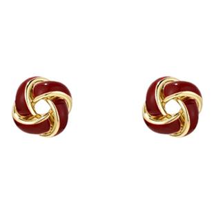 安可拉红同心结蚊香盘耳夹女时尚精致无耳洞耳环简约日常百搭耳饰