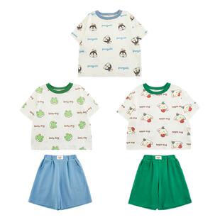 幼悠 男童2026夏季新款小动物短袖圆领T恤休闲宽松运动短裤套装潮