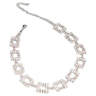 吕珊baby同款项链高级感轻奢满钻方块锁骨链气质网红简约毛衣链女