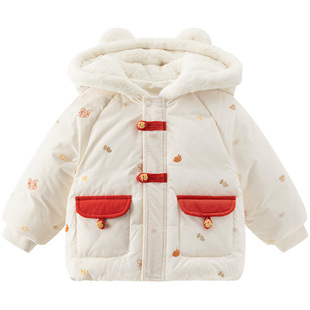 【清仓】宝宝冬季外出加厚保暖羽绒外套冬装婴儿上衣服红色新年服