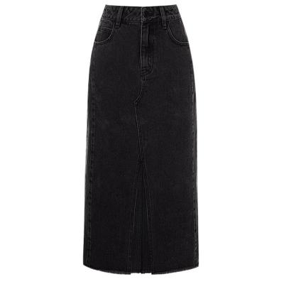 MISSCOCOON开叉牛仔半裙立体皮花袋口半身裙春款