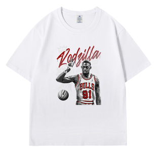 芝加哥公牛队大虫罗德曼短袖T恤美式直喷篮球运动休闲大码夏季潮