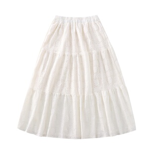 踏进银河 日系甜美蛋糕裙高腰显瘦中长款温柔白色半身裙百搭a字裙