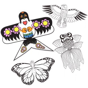 幼儿园小学生儿童空白手绘自制手工风筝diy材料包半成品纸鸢彩绘