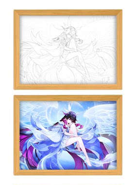 月之少女镜子灯光画定制相框画