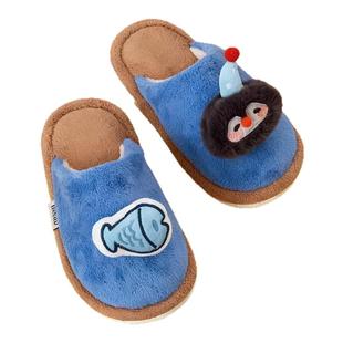 细细条 室内防滑可爱企鹅小鱼毛毛鞋男女保暖情侣秋冬撞色棉拖鞋