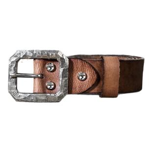 手工白铜扣头层牛皮腰带植鞣养牛复古男士手工皮带做旧真皮腰带款