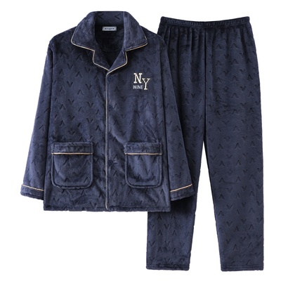 中老年珊瑚绒男士胖子肥佬家居服