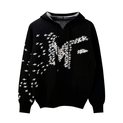 套头针织衫连帽飞机提花毛衣轻奢