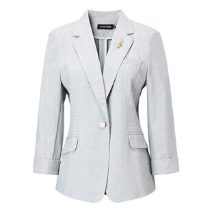 颜域七分袖灰色西装女2026春新款气质百搭收腰短款西服通勤职业装