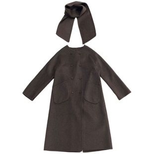 复述高品质山羊绒长款大衣 莱赛尔羊毛双排扣呢子大衣带围巾冬季