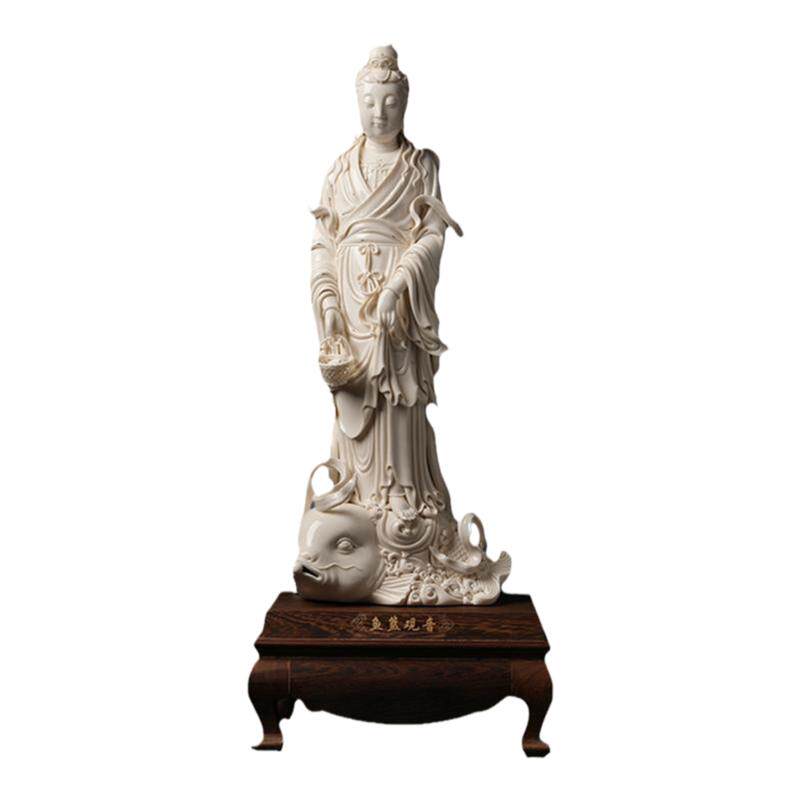 戴玉堂林吉祥陶瓷摆件《鱼篮观音（配底座）》观世音菩萨佛像瓷雕