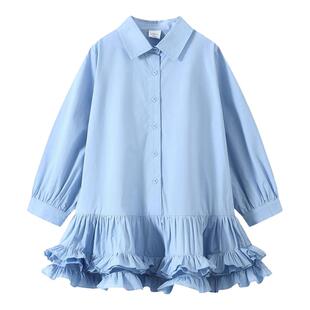 植木女童裙子2026春秋新款中大童花边衬衣裙公主裙儿童连衣裙童装