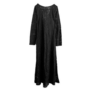 TCCW设计感蕾丝镂空长袖连衣裙女春夏新款Best U纯色显瘦气质长裙