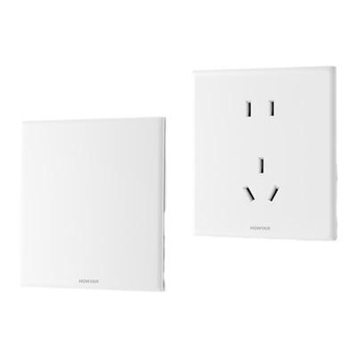 鸿雁肤感哑光奶油暗装86型开关插座面板家用多孔16a斜五孔E11白色