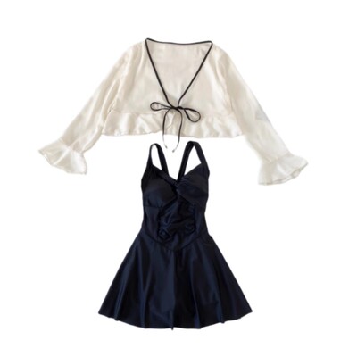 泳衣女带罩衫长袖连体遮肉显瘦