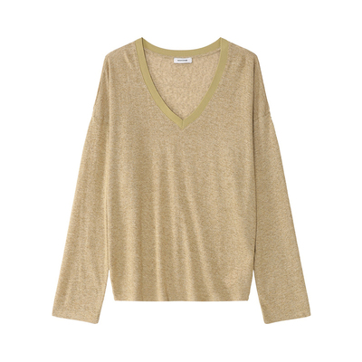 夏季V领长袖T恤女极简风宽松