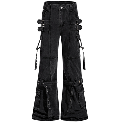 原创美式多口袋工装微喇叭牛仔裤