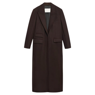 高圆圆同款咖啡色西装领毛呢大衣长款羊毛呢子西服外套牛仔裤子女