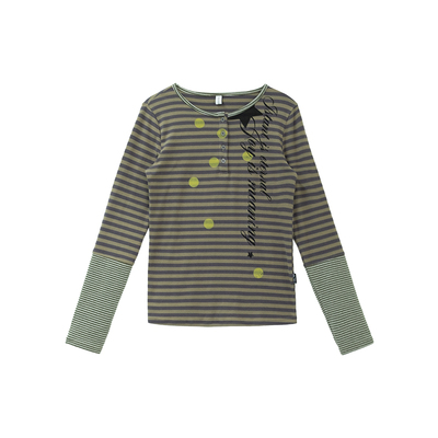 innomoood 致幻果酸条纹印花圆领圆领长袖内搭拼接低饱和打底弹力