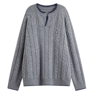 NEVER EMPTY半开领圆领套头毛衣男2025秋冬新款针织衫潮百搭上衣