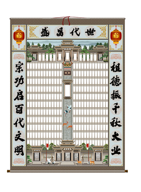 定制族谱挂画家堂轴子家堂画祠堂供奉祖宗家谱卷轴老式布料祖先堂