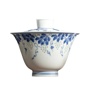 富玉窑景德镇陶瓷盖碗手工青花玲珑瓷家用高档泡茶碗大号二才盖碗