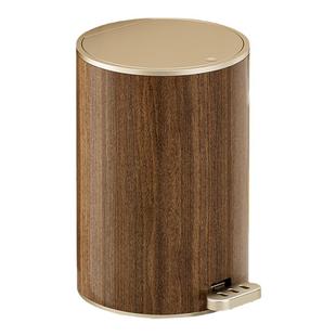 轻奢仿木纹垃圾桶家用客厅卧室双层大容量带盖中古风民宿商纸篓 Y