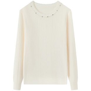 慕兔法式重工钉珠打底毛衣女2025冬季新款别致内搭长袖针织衫上衣