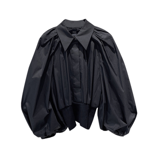ANNAKIKI衬衫 设计师款女装小众 黑色泡泡袖衬衫女长袖衬衣秋新品