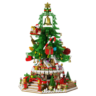 森宝积木儿童益智拼装旋转圣诞树音乐盒模型玩具男孩子圣诞节礼物