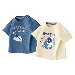 男童短袖t恤2026新款纯棉蓝色运动婴幼儿衣服男孩宇航员夏装上衣