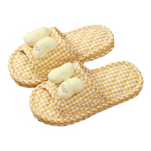 新款布艺儿童蝴蝶结居家拖鞋女童四季室内防滑加厚软布底舒适静音