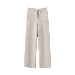 秋冬季山羊绒长裤子女高腰外穿加厚保暖直筒裤宽松显瘦羊毛针织裤