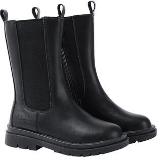 ELLEkids童鞋女童靴子2025冬季大童中筒皮靴加绒小女孩儿童马丁靴