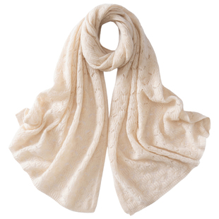 【180*60cm】100%纯山羊绒围巾女秋冬保暖镂空纯色围脖百搭小披肩