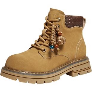 百思图2025冬季商场新款工装靴马丁靴踢不烂大黄靴女短靴D3720DD5