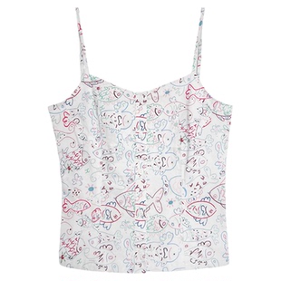 3ts法式海边度假涂鸦印花吊带夏季碎花背心无袖上衣女