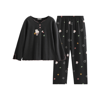 芬腾睡衣女春秋季布朗熊纯棉长袖